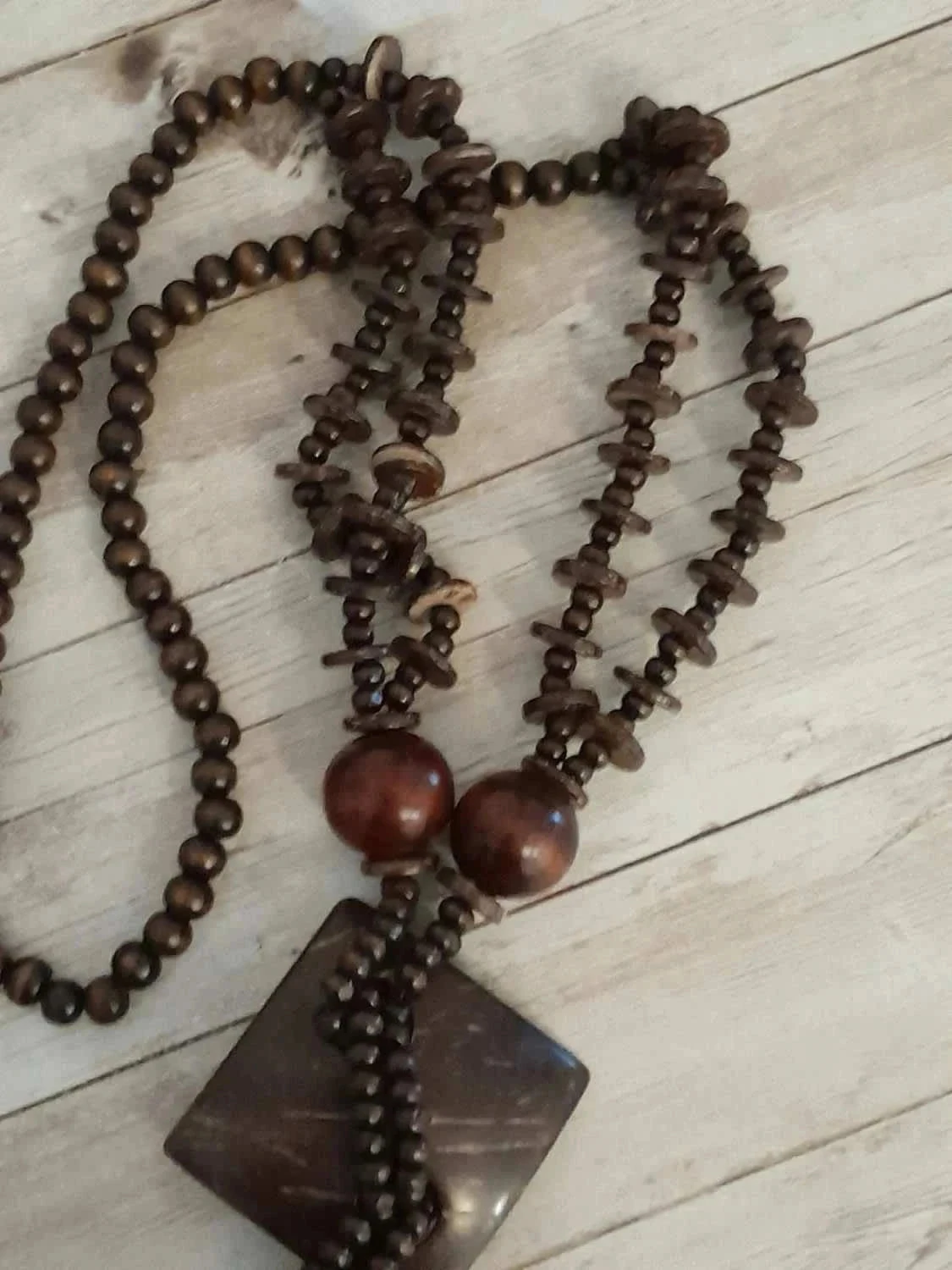 Dark Brown Bohemian Style Wooden Necklace – photo 3